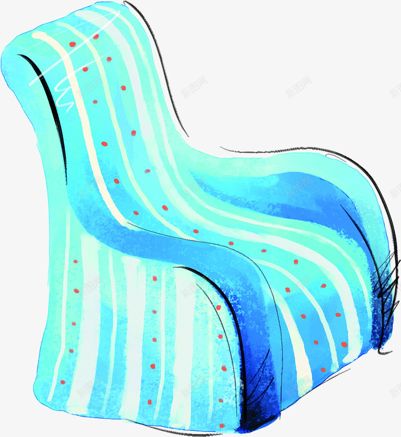 手绘蓝色艺术条纹沙发png免抠素材_新图网 https://ixintu.com 条纹 沙发 艺术 蓝色