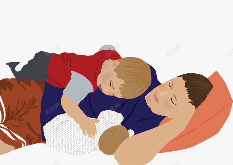 卡通手绘睡觉的父子插画png免抠素材_新图网 https://ixintu.com 卡通手绘 婴儿 插画 照顾 父子 父爱 睡觉