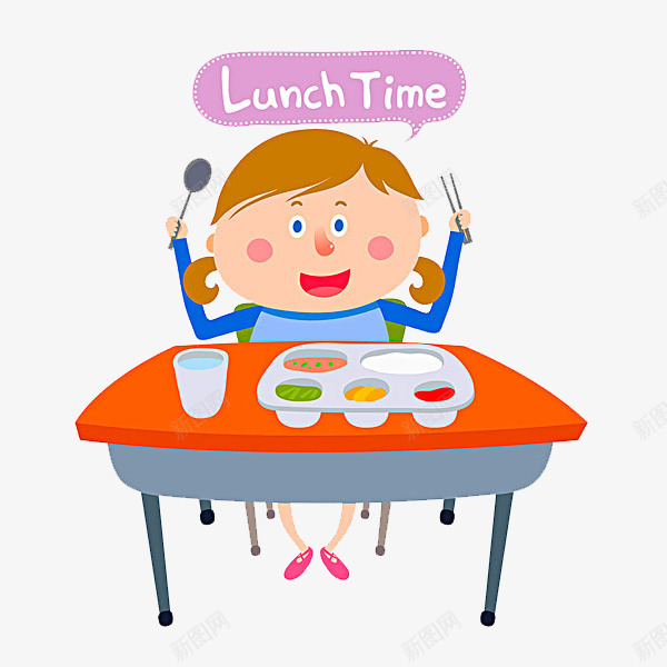 吃饭的女孩png免抠素材_新图网 https://ixintu.com 午饭 卡通 小女孩 手绘 桌子 简笔 高兴地
