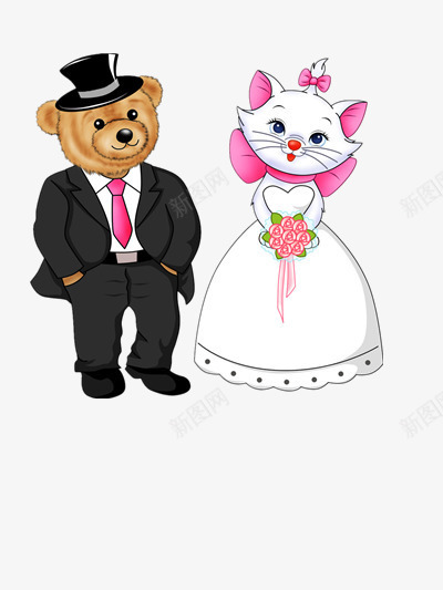 熊先生和猫女士png免抠素材_新图网 https://ixintu.com 卡通 图片 情侣 爱情