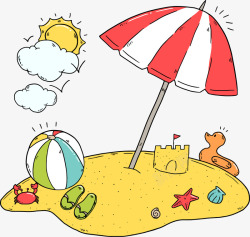 金沙滩红白条纹太阳伞高清图片