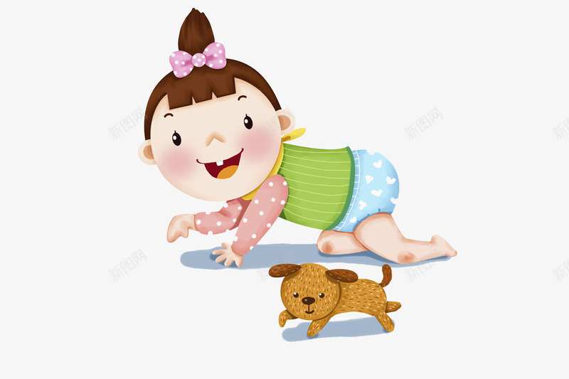 手绘婴儿png免抠素材_新图网 https://ixintu.com 动物 卡通 女婴 孩子 宠物 小狗 手绘 水彩 爬行