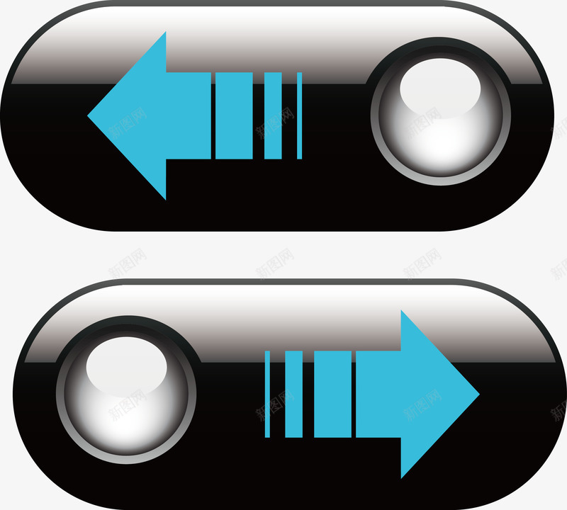 黑色精致按钮矢量图ai免抠素材_新图网 https://ixintu.com 左右按钮 开始按钮 时尚 白色圆形水晶 矢量源文件素材 矢量图