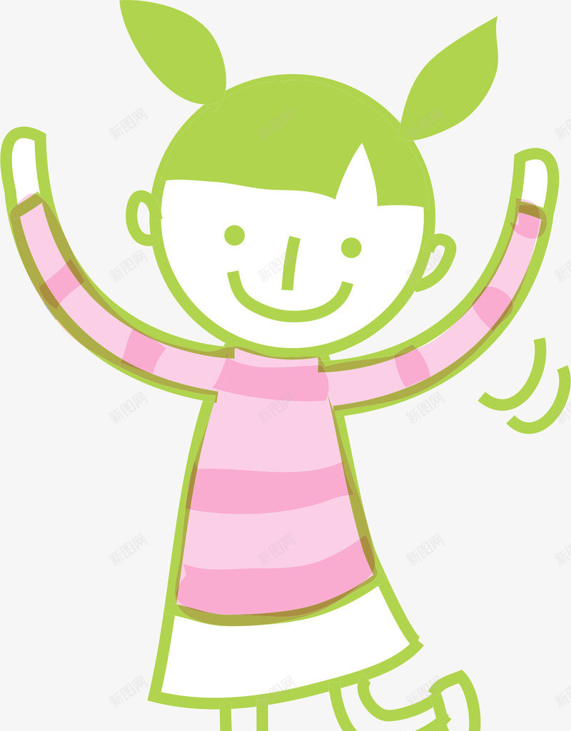 卡通线条儿童矢量图ai免抠素材_新图网 https://ixintu.com AI 儿童 卡通 可爱 女孩 孩子 小孩 手绘 插画 粉色 线条 绿色 矢量图