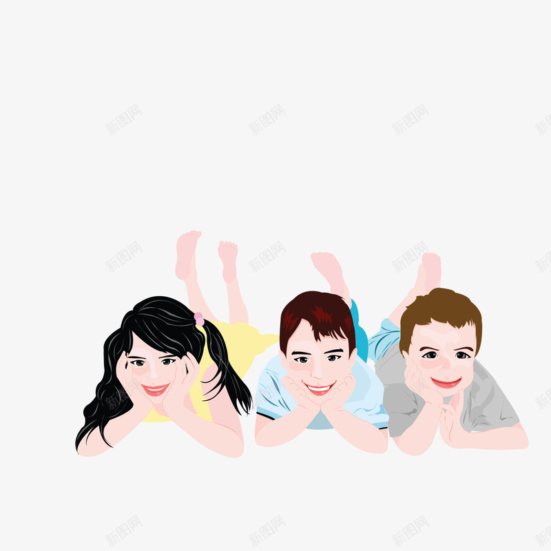 趴着的三个孩子png免抠素材_新图网 https://ixintu.com 卡通 小朋友 趴着的小孩
