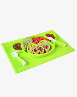 萌宝一体式便携硅胶餐具绿猴素材