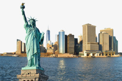 神像实物素材纽约建筑与自由女神像特写高清图片