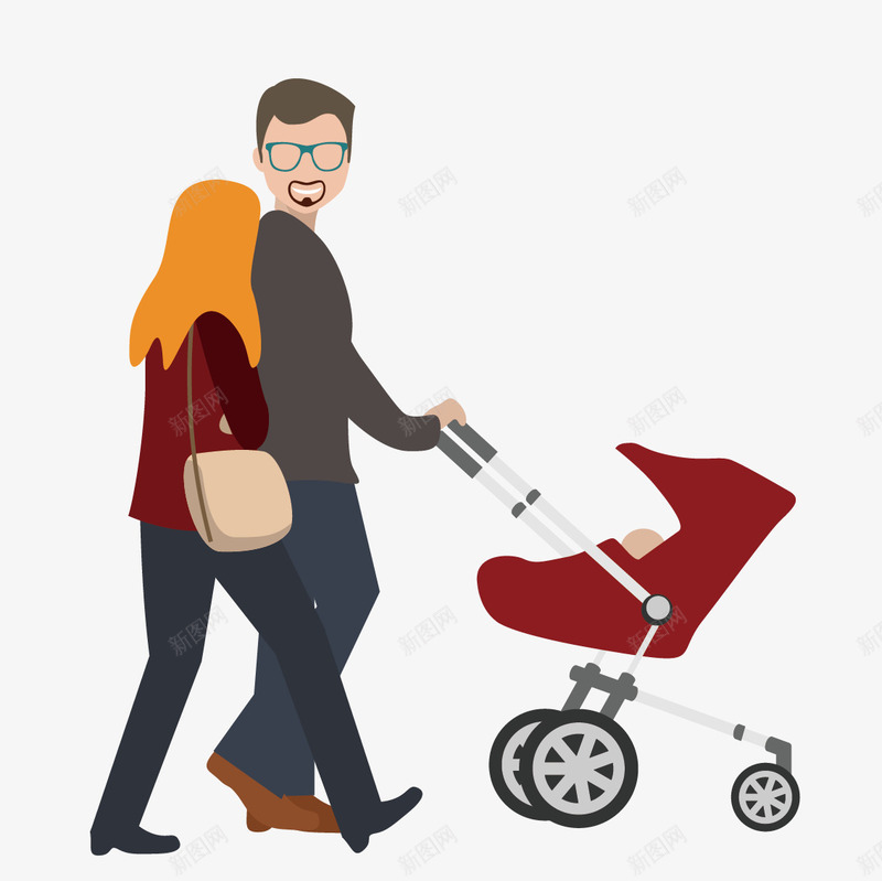 推着婴儿车的夫妻png免抠素材_新图网 https://ixintu.com 夫妻 婴儿车 扁平