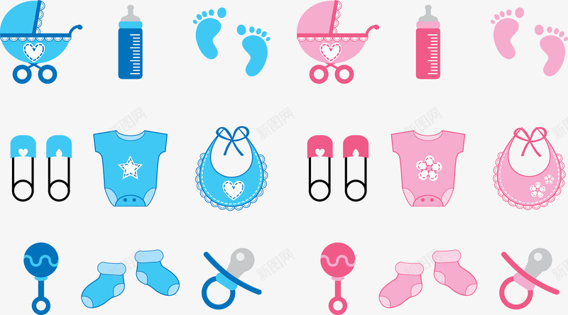婴儿用品png免抠素材_新图网 https://ixintu.com 奶嘴 婴儿车 脚印 袜子
