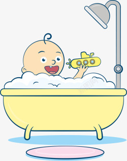 小孩浴缸扶手手绘泡澡的孩子高清图片
