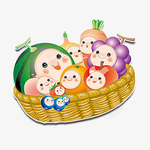 卡通食物篮png免抠素材_新图网 https://ixintu.com 卡通 水果 篮子 苹果 葡萄