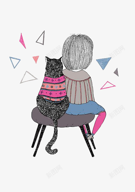 女孩和猫咪png免抠素材_新图网 https://ixintu.com 动物 卡通 宠物 小孩 手绘 插画 涂鸦 猫咪 背影