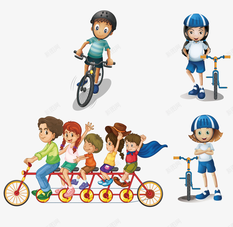 骑单车的孩子们png免抠素材_新图网 https://ixintu.com 共享单车 单车 卡通 小孩 骑车
