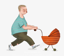 创意婴儿车创意卡通爸爸推婴儿车父亲节高清图片