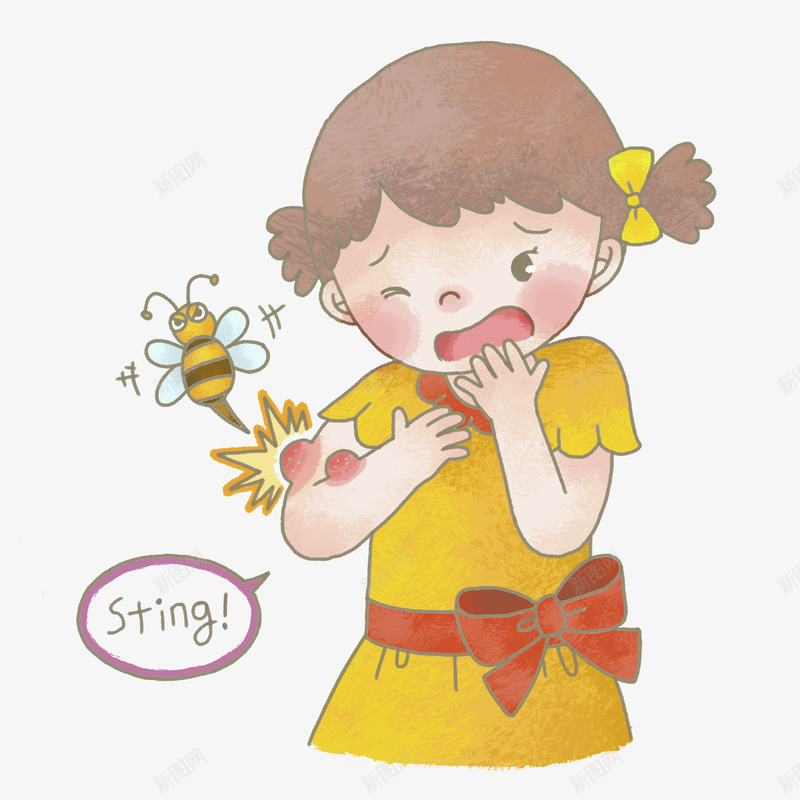 被蜜蜂蛰的女孩png免抠素材_新图网 https://ixintu.com 可爱的 小女孩 小蜜蜂 疼痛的 被蛰的 黄色 黄色的