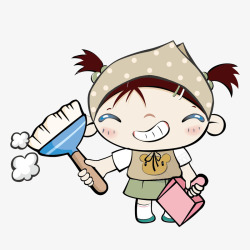 儿童清洁海绵卡通女孩打扫卫生矢量图高清图片