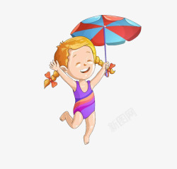 卡通小孩举着雨伞素材