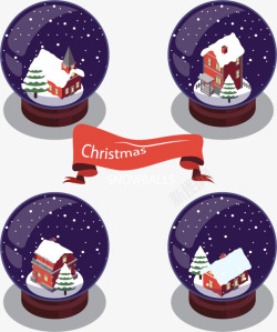 飘雪的水晶球夜景圣诞水晶球矢量图高清图片