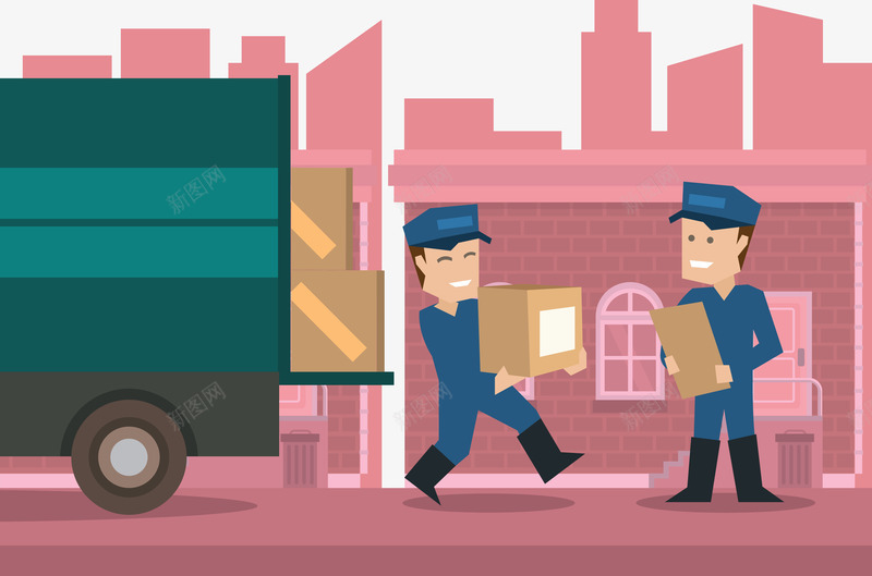 搬货工人png免抠素材_新图网 https://ixintu.com 城市 彩绘 搬运工人 货物 货车 轮胎 颜色