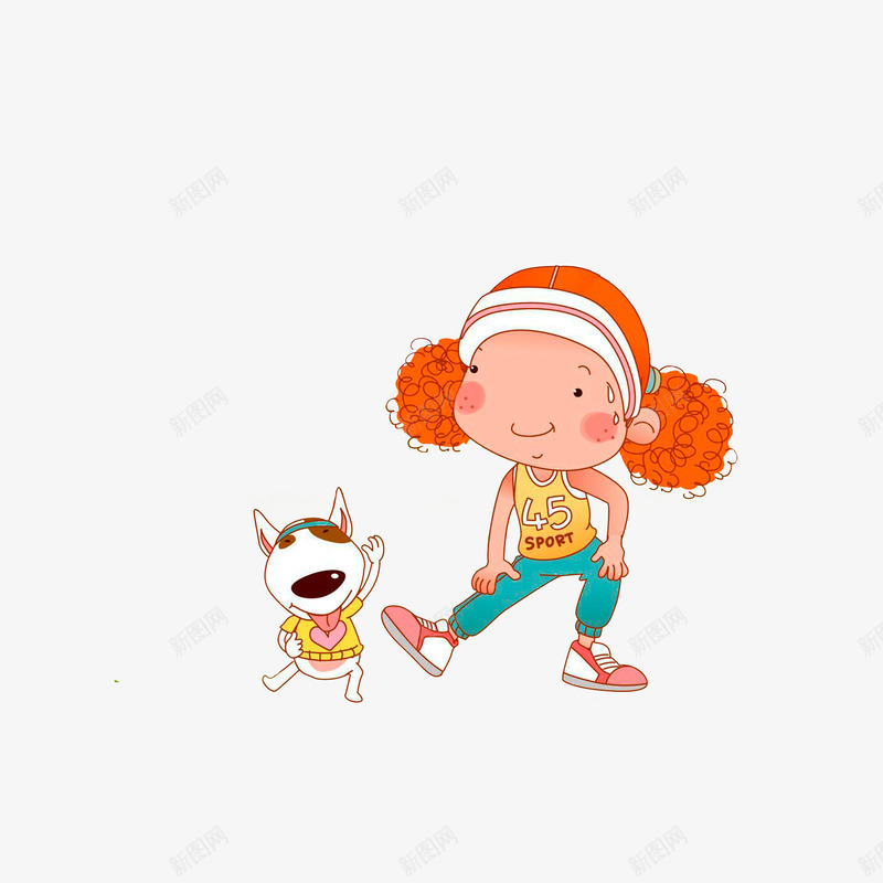 带着小狗做运动的小女孩png免抠素材_新图网 https://ixintu.com 小孩和狗