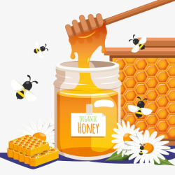 瓶装蜂蜜美味瓶装蜂蜜和蜜蜂矢量图高清图片