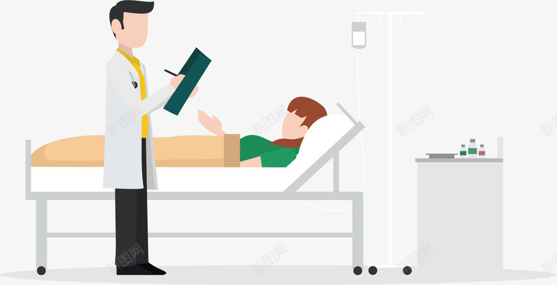医院看病人矢量图ai免抠素材_新图网 https://ixintu.com 医生 在医院 检查病情 病人 躺在床上 矢量图