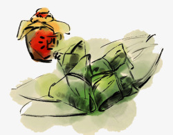 彩色手绘粽子美酒元素素材