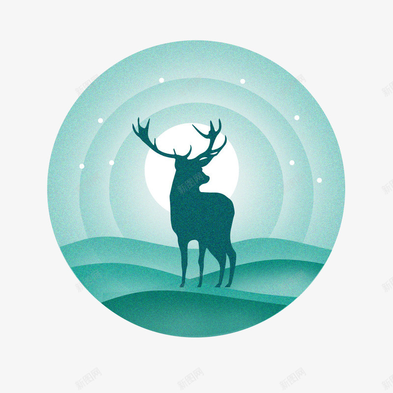 绿色圆环里的麋鹿png免抠素材_新图网 https://ixintu.com 动物 卡通手绘 山坡 绿色 绿色麋鹿 装饰图 麋鹿