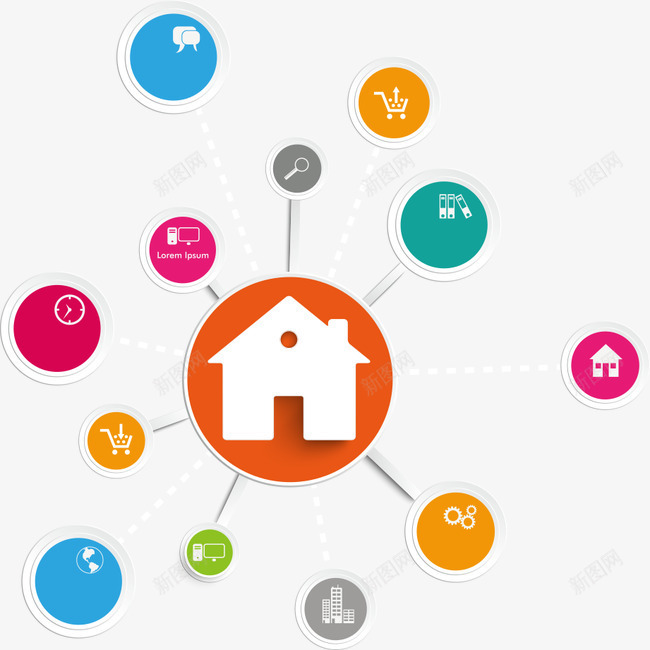 彩色房屋圆环图表png免抠素材_新图网 https://ixintu.com PPT图形 PPT图表 商务信息 圆环图表 彩色房屋 演示图形 立体信息图表
