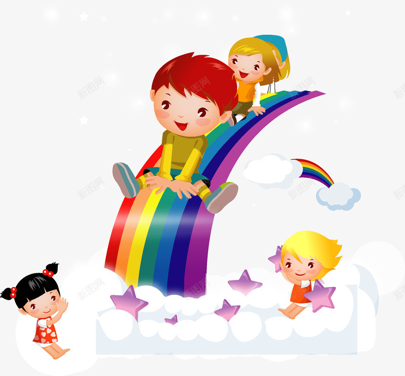 坐在彩虹上的小孩png免抠素材_新图网 https://ixintu.com 卡通 小男孩 彩虹 手绘