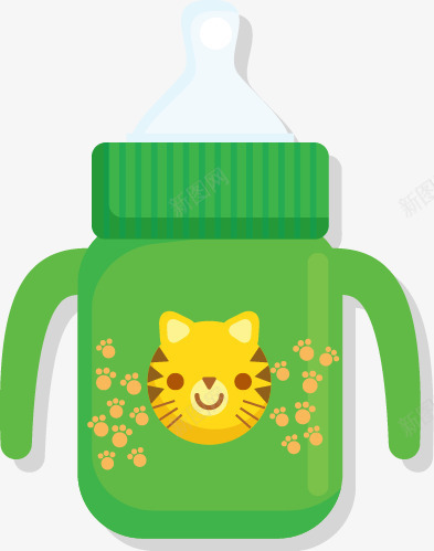 绿色婴儿老虎图案奶瓶矢量图ai免抠素材_新图网 https://ixintu.com 卡通 奶瓶 婴儿用品 扁平 简约 绿色 矢量图