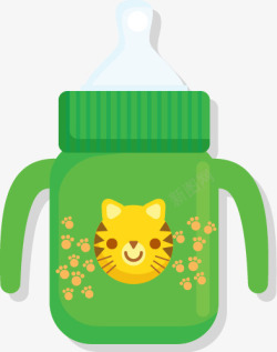 绿色婴儿老虎图案奶瓶矢量图素材