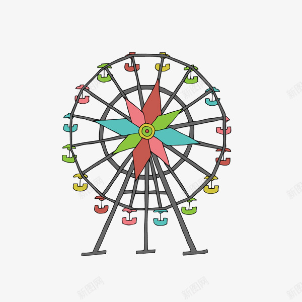 摩天轮png免抠素材_新图网 https://ixintu.com 卡通摩天轮 彩绘摩天轮 手绘 插画