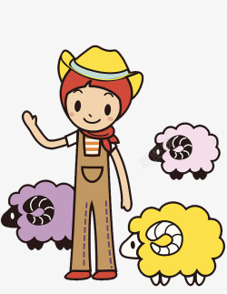 卡通人物放羊的农村女孩素材