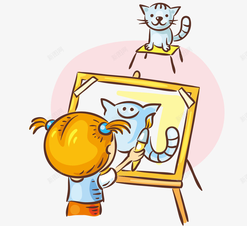 画画的小孩png免抠素材_新图网 https://ixintu.com 可爱 小朋友 猫咪 画画 练习画画