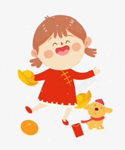 狗年喜庆可爱小孩春节装饰插图素材
