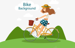 户外骑自行车手绘骑自行车的女生矢量图高清图片