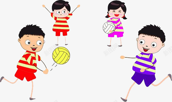 玩排球的小孩们png免抠素材_新图网 https://ixintu.com 体育运动 卡通人物 手绘平面 排球 玩耍玩乐 玩耍的孩子们 男孩女孩 童年童趣