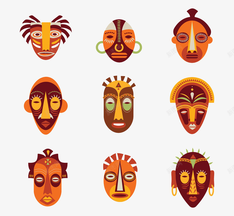 彩色花纹面具psd免抠素材_新图网 https://ixintu.com 创意面具 各种各样的面具 复古面具 花纹 面具
