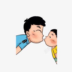 警察爸爸卡通跟爸爸嘟嘴亲吻的小孩高清图片