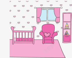 灏忕孩甯手绘粉色婴儿房矢量图高清图片