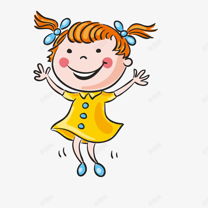 卡通快乐跳跃的女孩矢量图ai免抠素材_新图网 https://ixintu.com 人物设计 儿童节 卡通 手绘 跳跃 矢量图
