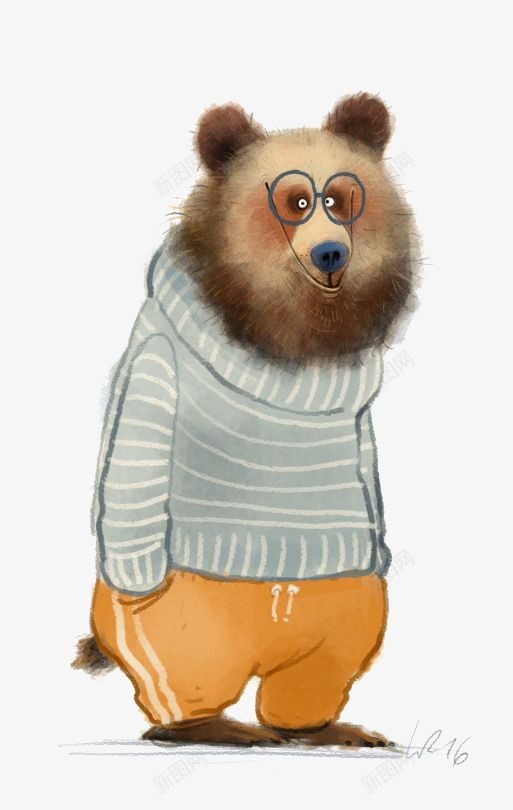 熊png免抠素材_新图网 https://ixintu.com 创意熊 动物 卡通 可爱熊 手绘 条纹毛衣 眼镜熊