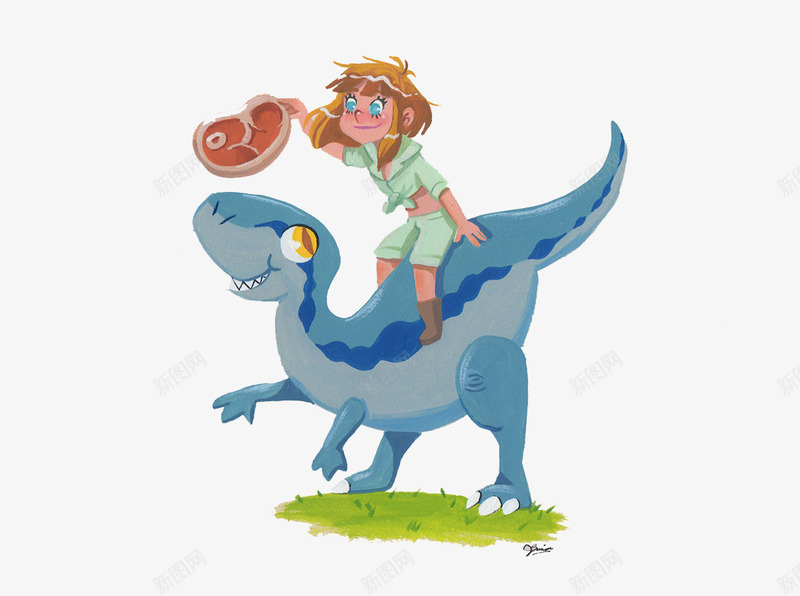 骑着恐龙的小孩png免抠素材_新图网 https://ixintu.com 儿童插画 卡通 卡通元素 小孩 恐龙 故事插画