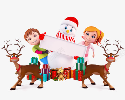 两小孩堆着雪人和麋鹿png免抠素材_新图网 https://ixintu.com 圣诞 小孩 雪人 麋鹿
