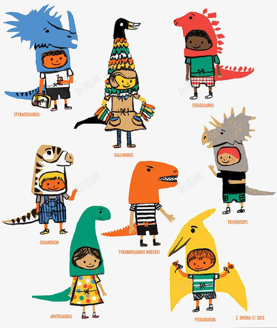 创意恐龙png免抠素材_新图网 https://ixintu.com 卡通 小孩 恐龙 手绘 插画 玩耍