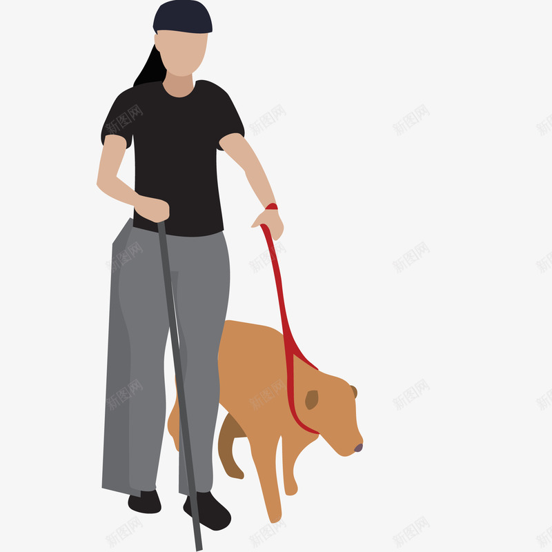 牵着导盲犬的盲人png免抠素材_新图网 https://ixintu.com 人物设计 导盲犬 残疾人 热爱生活 爱心 盲人