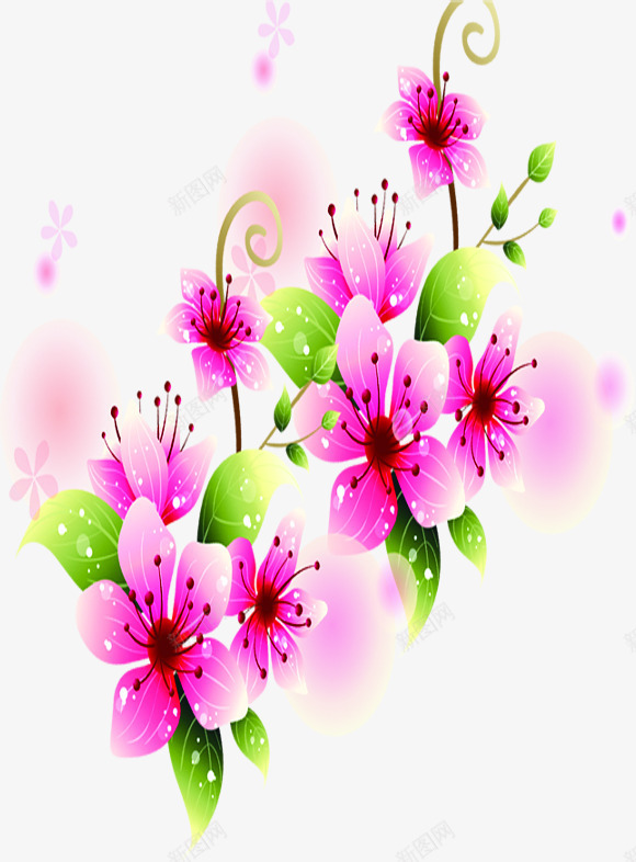 粉色花朵圆环绿叶png免抠素材_新图网 https://ixintu.com 粉色 绿叶 花朵