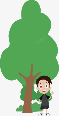 卡通大树和男孩素材