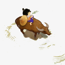 手绘放牛的小孩插画素材